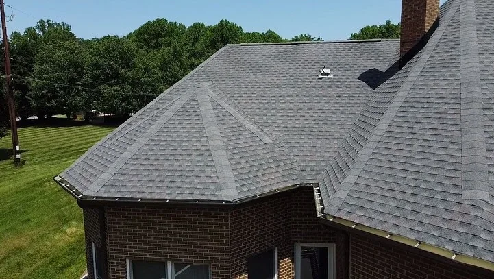 Close-up of completed roof shingles installed by Sky Shield